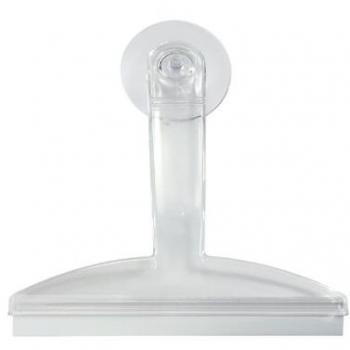 iDesign Rasqueta limpiacristales para cabinas de ducha, limpiaventanas pequeño de plástico, limpiador de cristales con ventosa para colgar, transparente