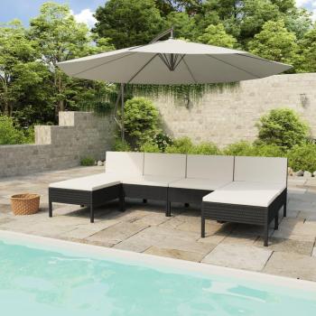 vidaXL 6-Piece Black Poly Rattan Garden Lounge Set with Cushions