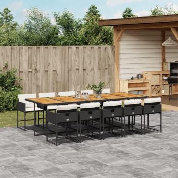 11 Piece Black Poly Rattan Garden Dining Set with Cushions
