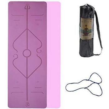 Esterilla Yoga Esterilla Pilates Antideslizante, 6mm Alfombrilla de Yoga con Línea Corporal, Ecológicos TPE Esterilla Deporte con Correa y Bolsa de Malla, Yoga Mat para Pilates Yoga Fitness 183x61cm