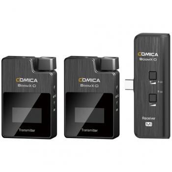 Comica BOOMX-UC2 Dual Wireless Microphone System for Android - 2.4 GHz, Compact Design, Built-in Rechargeable Battery, 3.5mm Output, Real-time Monitoring, Automatic Frequency Hopping, Suitable for Smartphones