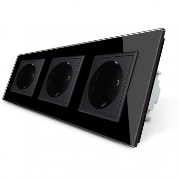 Enchufe triple tipo SCHUKO EU de 16A frontal negro LEDBOX