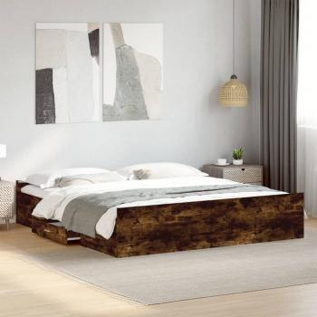 Cama Cuadrada con Cajones de Madera Multicapa Roble Ahumado 180x200 cm