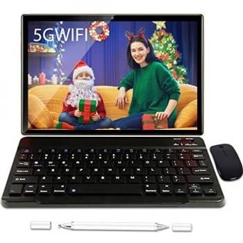 Tablet 10 Pulgadas Baratas y Buenas 5G WiFi Android 10.0 Tableta con Procesador Quad-Core, 800 * 1280 FHD Display, 64 GB Ampliables hasta 128 GB, Teclado/Ratón/OTG/Bluetooth - Dorado