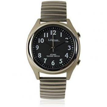 Lifemax Mens Talking Atomic Watch, White Dial, Auto Accuracy ,Expanding Bracelet, Voice & Alarm. 