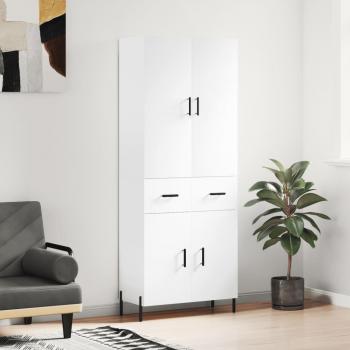 Aparador alto de madera contrachapada blanco brillo 69,5x34x180 cm