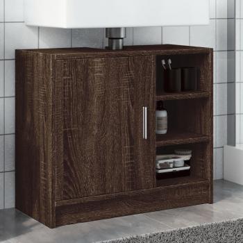 Armario de lavabo de madera ingeniería marrón roble 63x29x55 cm, mueble de almacenaje para baño