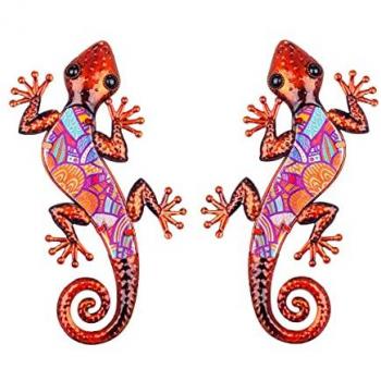 Figura Decorativa Lagarto Naranja de Metal y Cristal Set de 2 Unidades 30 cm Signes Grimalt