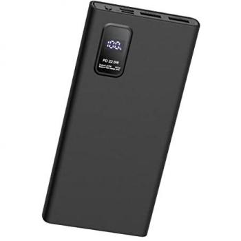 Batería de Emergencia 10000mAh PD 20W con Pantalla LED y Carga Rápida Negra