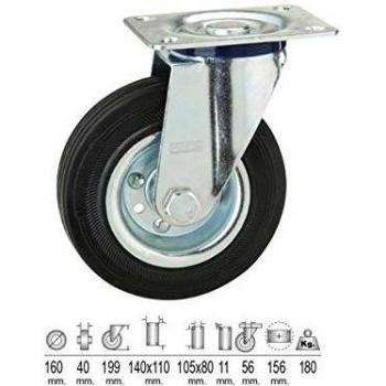 Rueda Industrial Goma Negra Placa 160 mm.