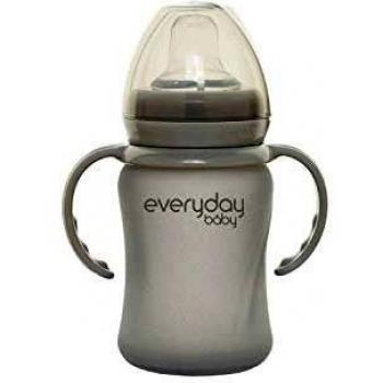 Biberón de vidrio Heathy+ con boquilla anti-derrame 150 ml - Gris Everyday Baby