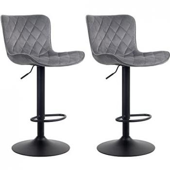 Set de 2 Taburetes de Bar Regulables en Terciopelo Gris Oscuro Emma