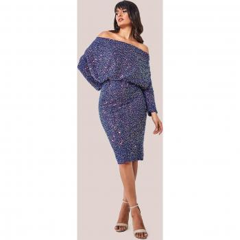 Royal Blue Sequin Cowl Neck Midi Dress by Goddiva
