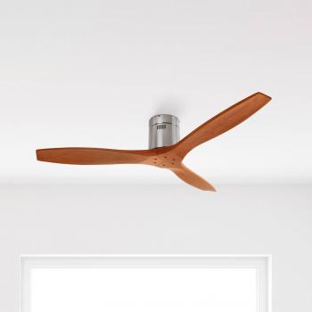 Ventilador de techo LEDS-C4 Stem con palas de madera oscura y acabado en níquel satinado