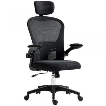 Silla de Oficina Giratoria de Malla Vinsetto con Respaldo Alto, Reposacabezas Ajustable, Soporte Lumbar 4D, Brazo Abatible, Altura Ajustable, Dimensiones 62x