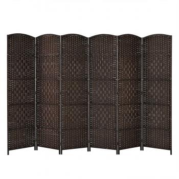 6ft Foldable 6-Panel Rattan Room Divider - Brown