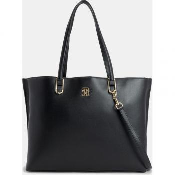 Bolso de hombro cartera negra con logotipo metalizado