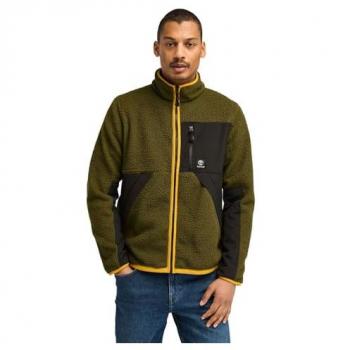 Chaqueta de forro polar Timberland Sherpa Mix Media verde oliva oscuro para hombre - Talla S