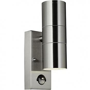 Lámpara de exterior Hanni 2-flammig con detector de movimiento en acero inoxidable GU10 IP44