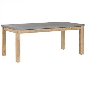 Mesa de Jardín Exterior 180 x 90 cm Tablero de Cemento Gris y Patas de Madera Acacia para 8 Personas Estilo Industrial Moderno Ostuni