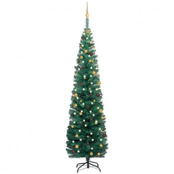 Árbol de Navidad artificial con LEDs y bolas verde 240 cm