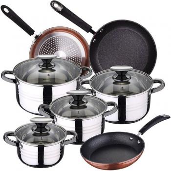 Batería de cocina 8 piezas San Ignacio Dina de acero inoxidable con juego de sartenes (20/24/28 cm) San Ignacio Moma en aluminio forjado