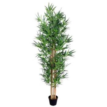Planta Decorativa de Bambú 210 cm con base de cemento, tejido en bambú, hojas de tela y estabilizador UV