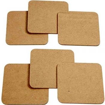 Posavasos MDF 10x10 cm, 3 mm de grosor, paquete de 6 unidades
