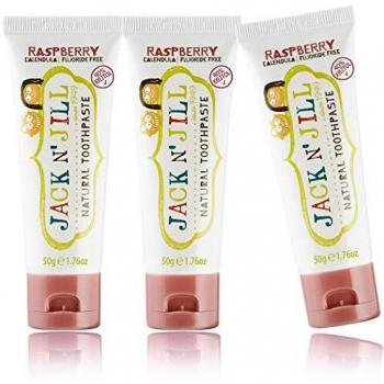 Jack N' Jill Kids Natural Toothpaste, Made with Natural Ingredients, Helps Soothe Gums & Fight Tooth Decay, Suitable from 6 Months+ - Raspberry Flavour 3 x 50g