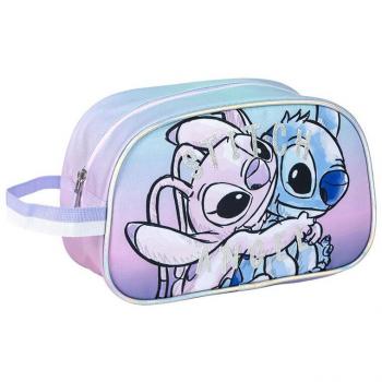 Neceser de viaje Stitch mod. 2 con diseño de Stitch y Angel abrazados, dimensiones de 26 cm, ideal para aseo y accesorios