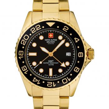 Reloj masculino Swiss Alpine Military GMT SAM7052.1117, resistente al agua, con cronógrafo, esfera analógica, correa de acero inoxidable y diseño robusto