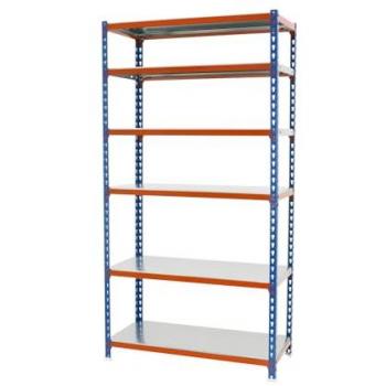 Estantería metálica SimonRack de almacenaje de acero, dimensiones 2500x1000x500 mm, con 6 baldas que soportan 180 kg de punto de flexión por balda, disponible en colores azul/naranja