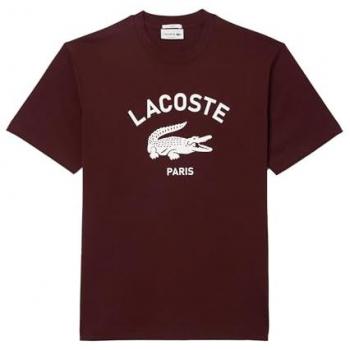 Camiseta Lacoste unisex de corte clásico de manga corta con estampado, color rojo oscuro, talla L