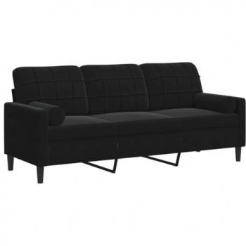 Sofá de 3 plazas con cojines de terciopelo negro, 180 cm, sofá tapizado, sofá de salón
