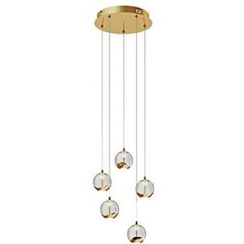 Lámpara colgante LED Hayley 5 luces redonda dorado de Lucande, hecha de vidrio transparente, ideal para salón y comedor
