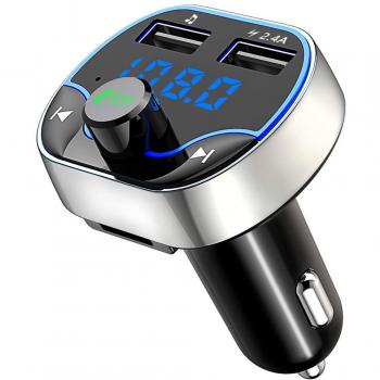 Transmisor FM Bluetooth, Cocoda Reproductor MP3 Coche Manos Libres Bluetooth Radio Adaptador, Cargador de Coche con Dual USB Puerto 5V/2.4A & 1A Soporte USB Flash Drive y Tarjeta TF