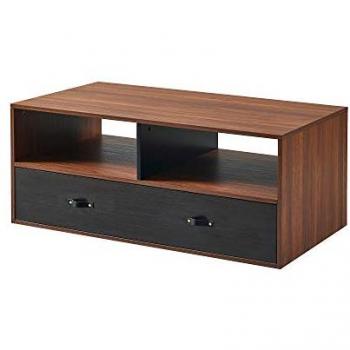 Mesa de Centro Moderna de Madera con Almacenamiento y Estantes, Rectangular, Color Nogal/Negro