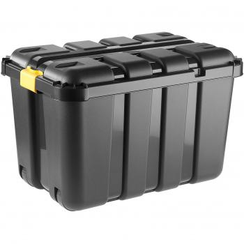 Contenedor Tontarelli Boxone 140 Litros con Ruedas - Amplio y Espacioso, Negro y Ámbar, dimensiones 79x52x52 cm