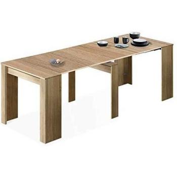 Mesa de Comedor, Consola, Mesa Extensible, Mesa para Salon recibidor o Cocina, Acabado en Roble Canadian, Medidas: 50-235 cm