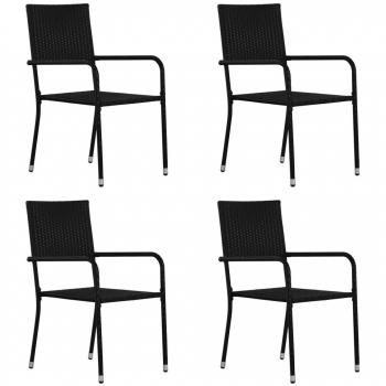 Stackable Black Poly Rattan Garden Dining Chairs Set of 4