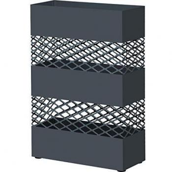 Paragüero Rectangular de Metal Gris Antracita con Recipiente de Agua y Diseño Calado - 28x12x41 cm