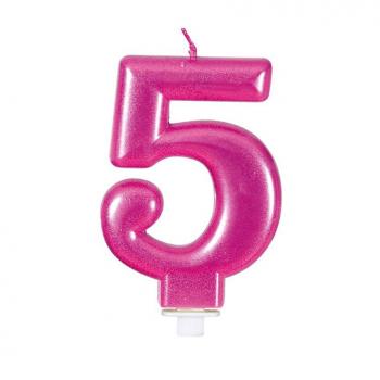 Vela Metalizada Rosa Nº 5, de 8 cm