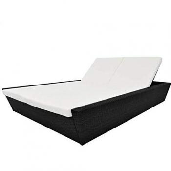 Black Poly Rattan Outdoor Lounge Bed with Cushion