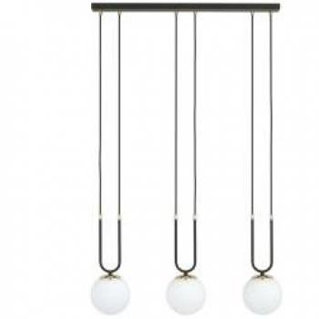 Lámpara de techo colgante Emibig Lighting de metal y cristal negro, dimensiones: h: 115 x l: 70 cm, modelo GLAM con pantallas de cristal blanco, casquillos E14, 3 luces