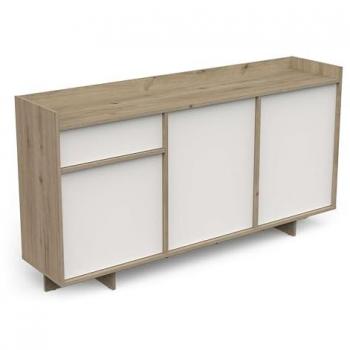 Aparador Nórdico Lead 1 Cajón 3 Puertas 2 Estantes Color Roble Artisan y Blanco 157 cm Fabricado en Melamina