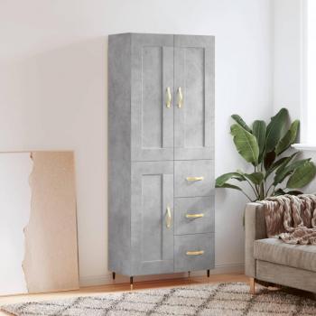 Aparador alto de madera contrachapada gris hormigón 69,5x34x180 cm con 1 puerta de madera y 3 cajones, mueble de almacenaje para salón, buffet y armario auxiliar
