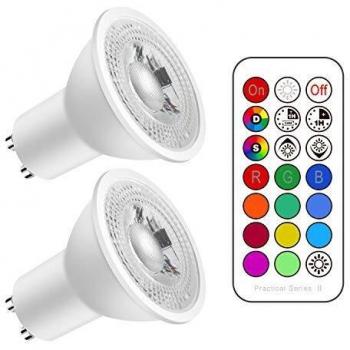 Bombilla LED GU10 5W Equivalente 50W, 500Lm, Bombilla RGB Spot LED Cambio de Color Regulable Blanco Frio 6000k, 12 Colore - Control Remoto Incluido