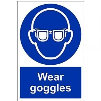 vsafety 41040 au-sdesgaste gafas obligatorio EPI señal, autoadhesivos, vertical, 200 mm x 300 mm), color azul