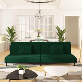 Dark Green Velvet 2-Seater Sofa Bed with Two Cushions