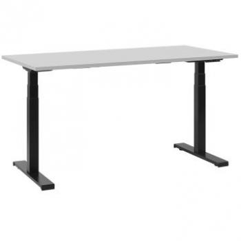 Escritorio ajustable eléctricamente Destin II en acero gris con tablero de 130 x 72 cm y recubrimiento de polvo negro